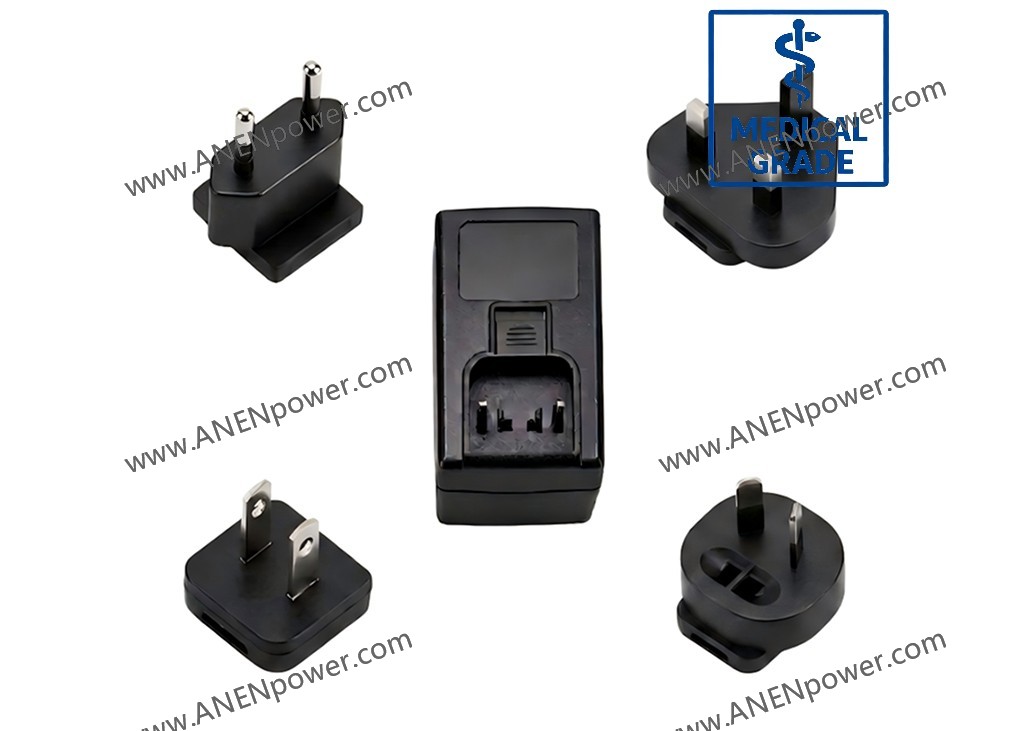 36W Isolated Medical AC/DC Power Supply, 2×MOPP & Interchangeable Plug, 12V 3A / 24V 1.5A