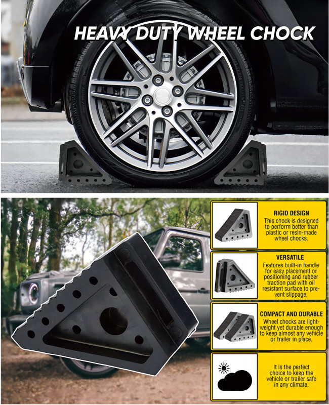 4.4 Pounds Auto Parking Heavy Duty Solid Rubber Wheel Chocks With Eyelet