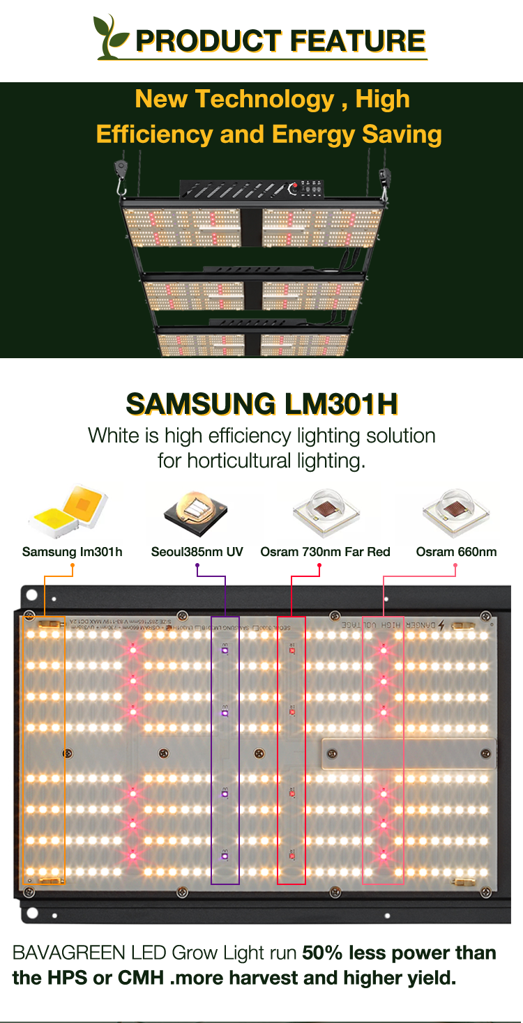 BAVAGREEN 720W Samsung LED Grow Light  red uv ir Full Spectrum  lm301h quanutm board 5