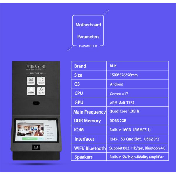 21.5 Inch Wall-Mounted Android Windows OS Self-Service Payment Kiosk for Hotel Check-In with Barcode Reader SDK Functionality