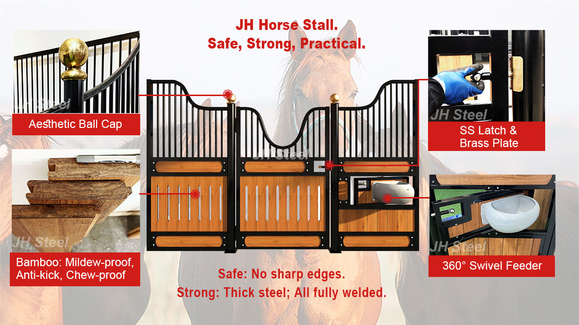 Bamboo HDPE Wood European Horse Stalls Front Panel Stables 7.2ft Height