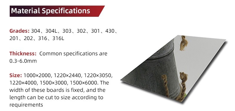 Food Grade 201 304 316 Grade 6K/8K/12K Mirror Finsh Stainless Steel Sheet Material