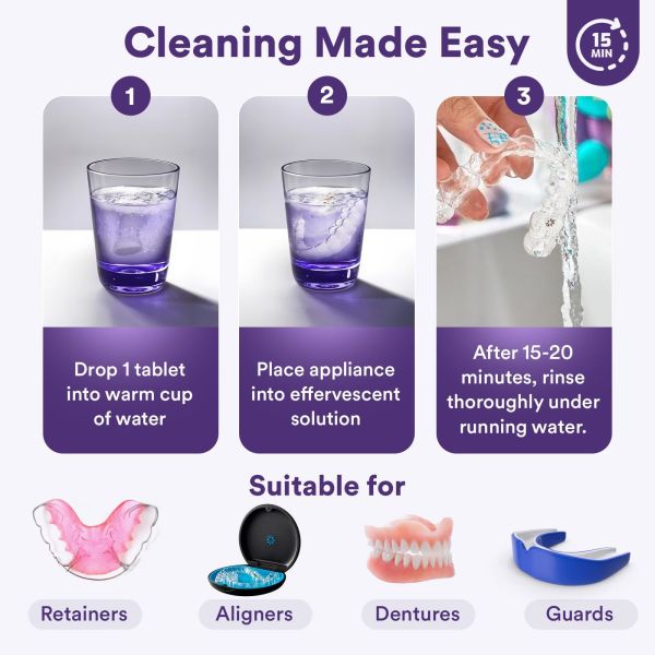 Retainer Cleaner Tablets Invisalign Cleaner Remove Stains 30 Count Grape Scented