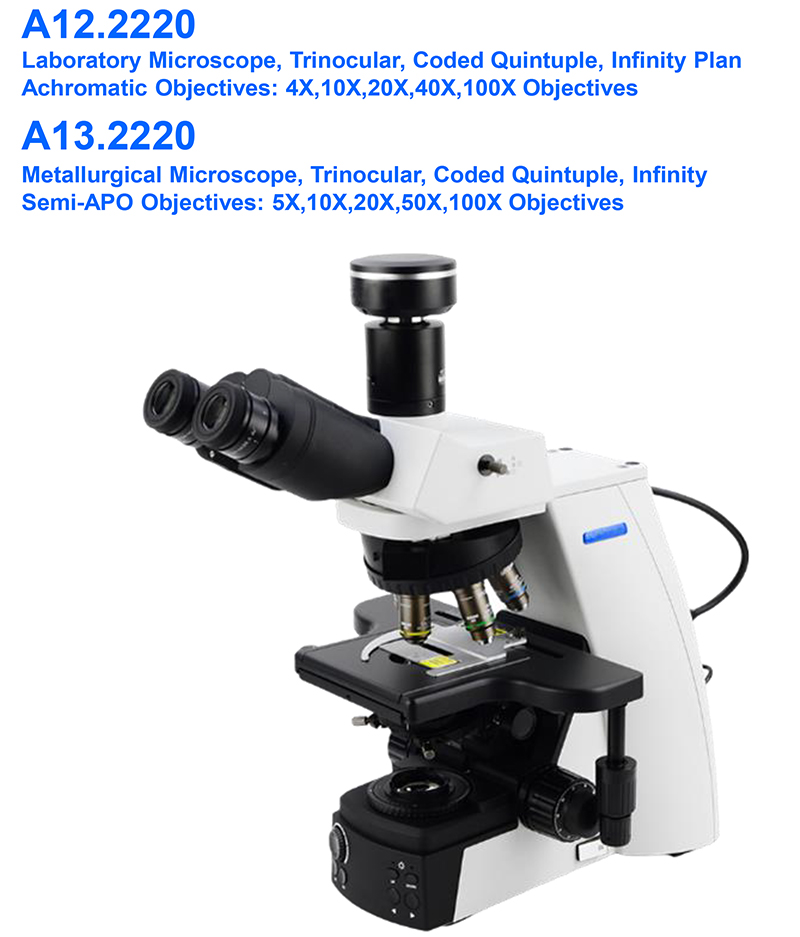 OPTO-EDU A13.2220 Infinity Trinocular Metallurgical Microscope Semi-APO BD Coded 5 Holes Nosepiece