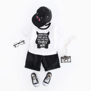 Wholesale 8 Year Boy Summer Black And White Shirt 100cm Short Sleeved Little Monster from china suppliers