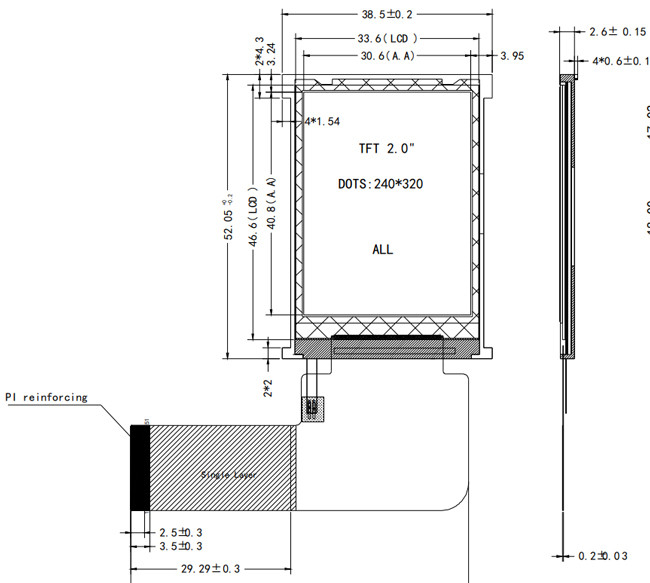 QVGA 240x320 2 Inch LCD Display , IPS TFT Screen SPI MCU RGB Interface