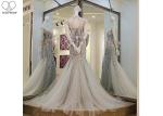 Purple And Pink Lace Mermaid Prom Dress High Collar Backless Flowers Tulle Tail