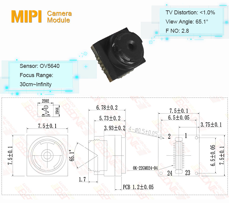 Micro Sensor Camera 5 Megapixel Omnivision OV5640 Camera Module Socket