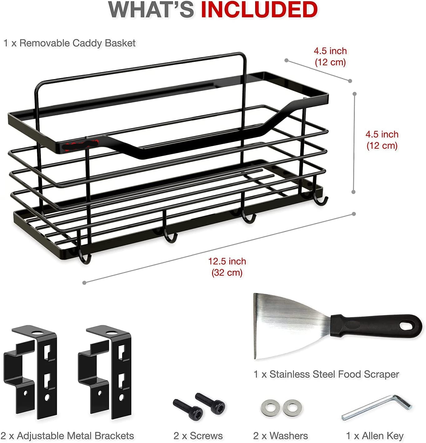 Removable Griddle BBQ Caddy Organizer For All Blackstone 17" 22" 28" 36" Space Saving Storage for Grilling Tools