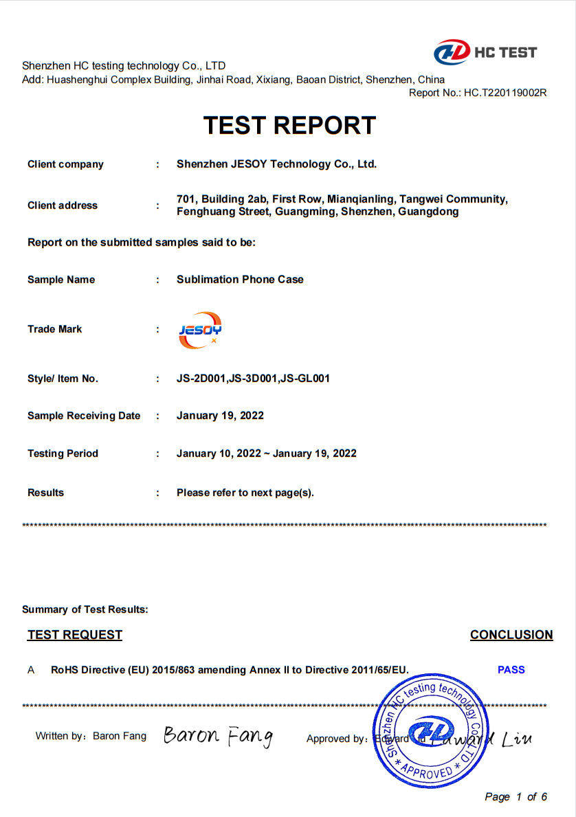 Shenzhen JESOY Technology Co., Ltd. Certifications