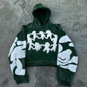Wholesale Streetwear French Terry Cropped Pullover Hoodie Men Custom Puff Print Design from china suppliers