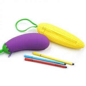 Wholesale Silicone Fruit Pencil Bag，Corn shaped children's silicone waterproof pencil case coin purse with zipper from china suppliers
