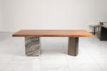 Ceramic Wood Glass Top Dining Table with Marble Base