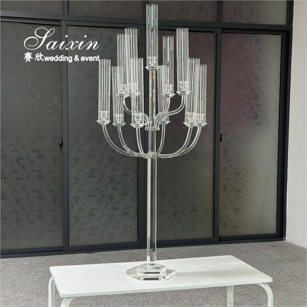 Beautiful Clear Glass Crystal Candelabra With Tall Glass Jars For Wedding