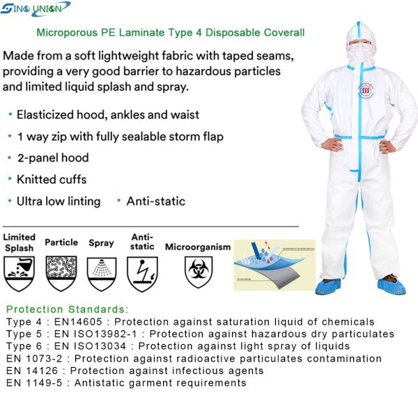 Non Woven Type 4 Polypropylene Disposable Protection Clothing Microporous Disposable Coverall