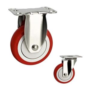 Wholesale 125mm Red PU Wheel Stainless Steel Casters Fixed Plate Type from china suppliers