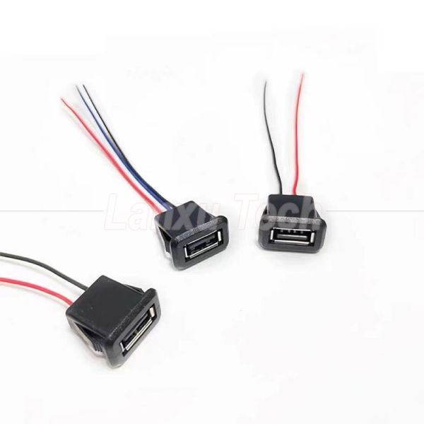 Waterproof USB Type A Female Socket Mount 2 Pin Wire Cable for LED Lamp Toy