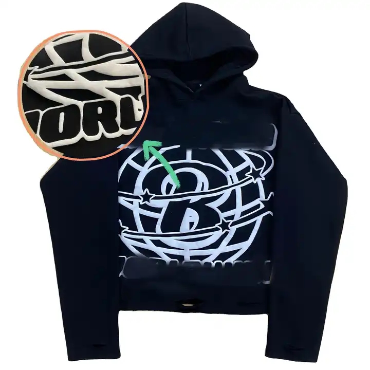 Oversized Cropped Puff Print Hoodie Graphic 3d Printing Men Heavyweight 500Gsm