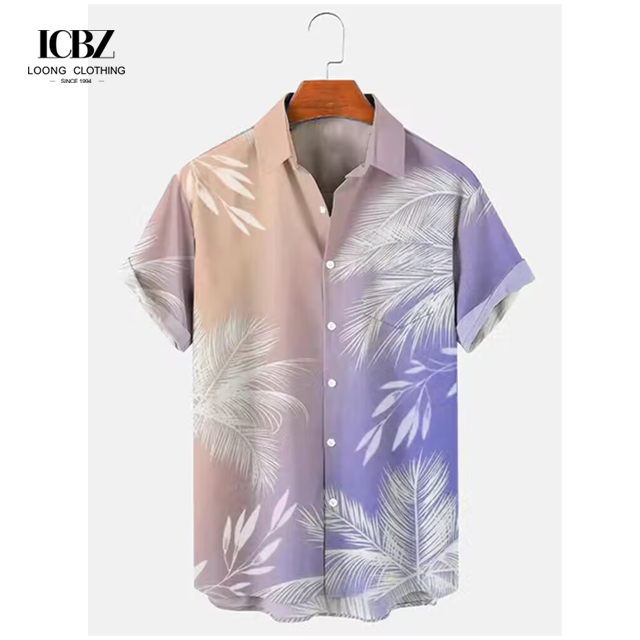 Stand Collar Printed Men's Hawaiian Shirt Summer Coconut Retro Top 3d Casual Beach Shirts