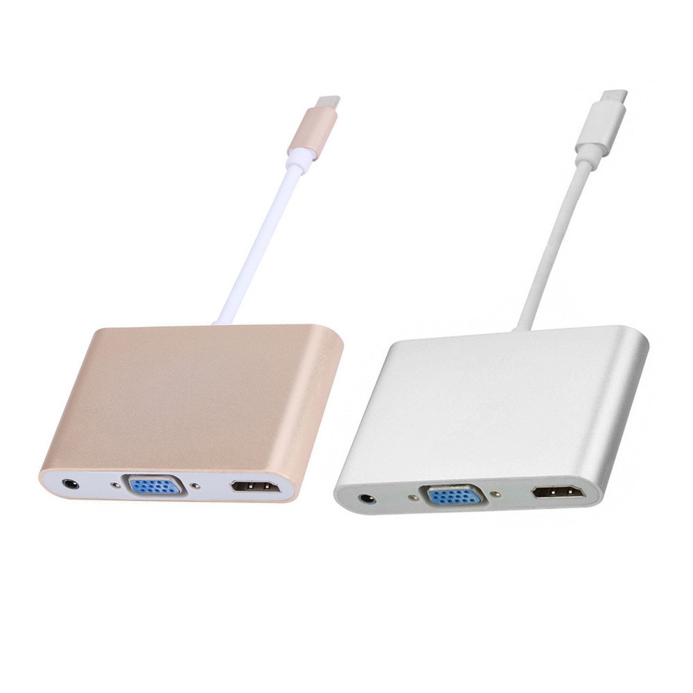 Kico Factory USB 3.1 USB-C Type C to 3.5mm Audio & VGA & HDTV Digital AV AUX Adapter for Laptop & Notebook