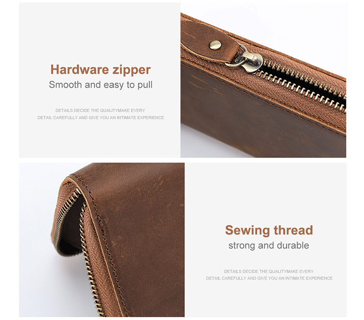 Waterproof Credit Card Wallet for Men Genuine Leather Large Capacity Multifunction Zipper Purse