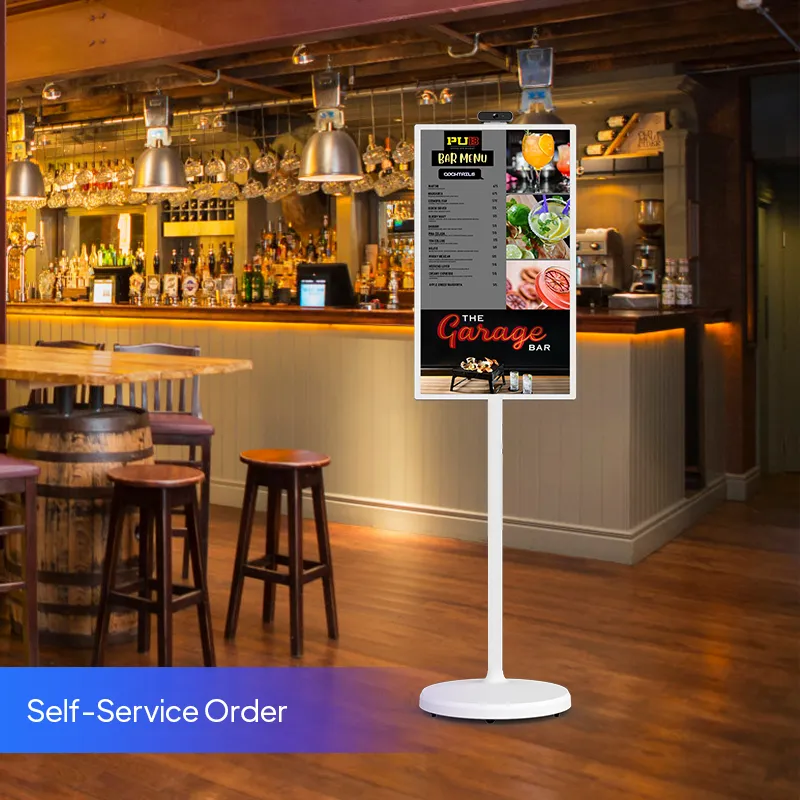 32 Inch Movable Smart Display with Wheels Height Adjustable Screen Wireless Android Tablet Gym Live Stream Factory