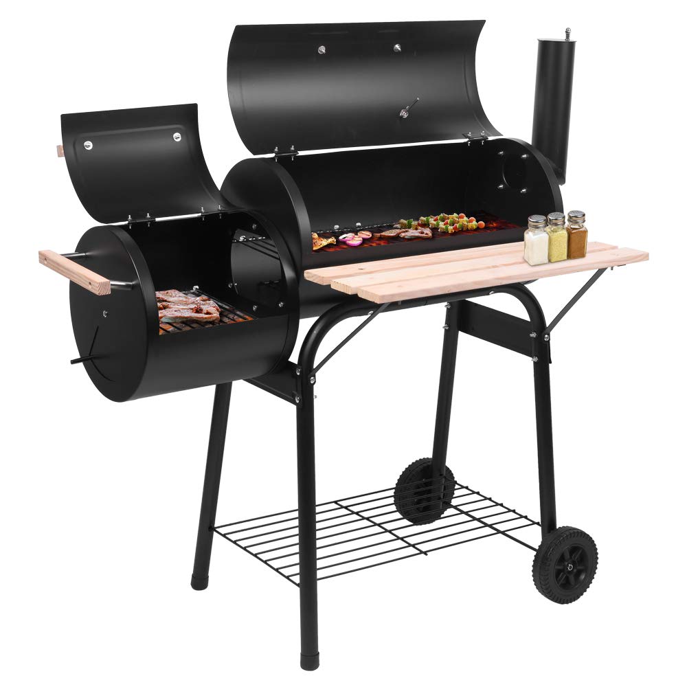 Chrome Plated BBQ Charcoal Smoker Grill with Temperature Gauge 71cm Cooking Height