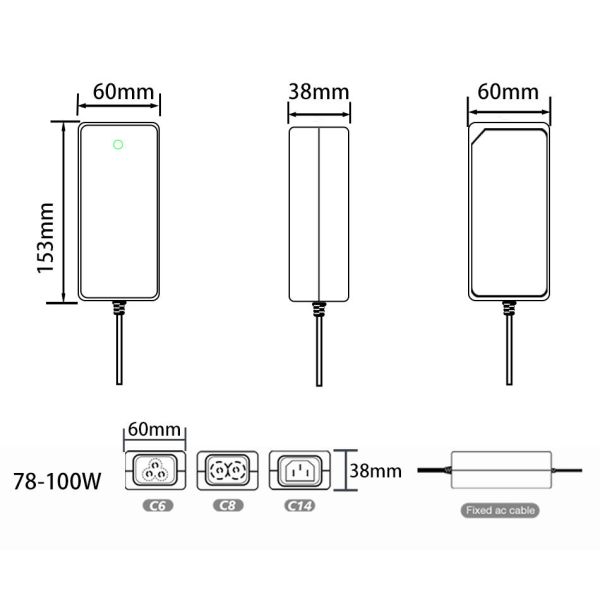 90W Universal Input Voltage Desktop Power Adapter with Multiple Safety Protections