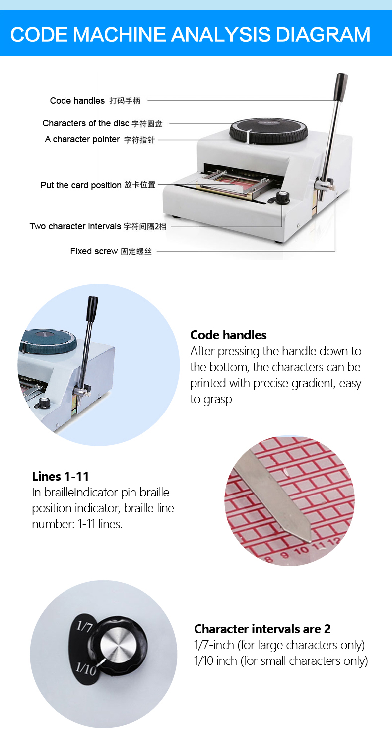 PVC Card Embosser Stamping Machine for Business Cards 68/72 Daisy Wheel SDK Included