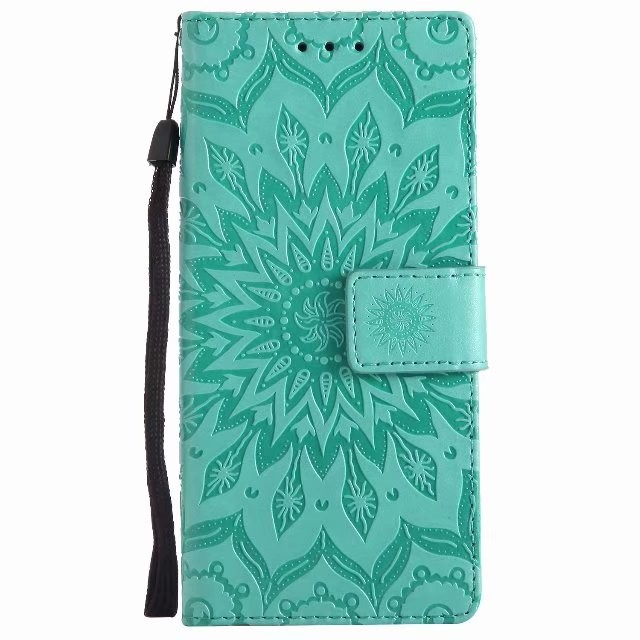 LG G7 ThinQ Leather Protective Folio Magnetic Kickstand Cover Mobile Phone Case with Sunflower Embossed