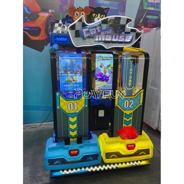 PlayFun Coin Operated Cat and Mouse Indoor Driving Game Kids Drive Car Racing Speed Drift Arcade Family Redemption Game Machine