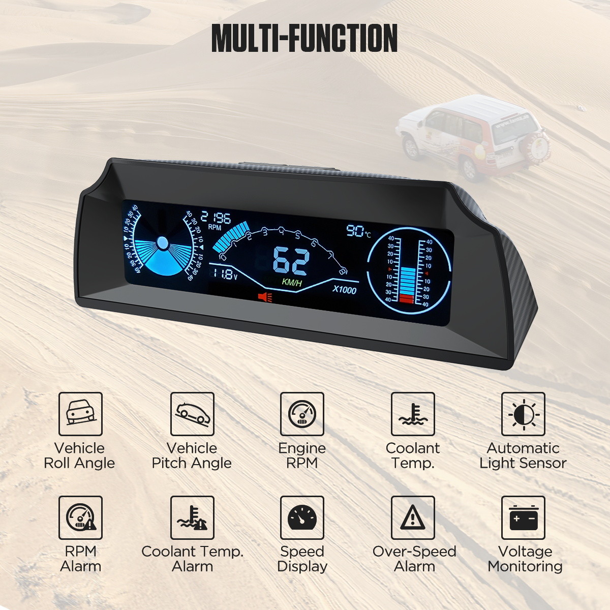 Multifunctional Car Diagnostic Tester GPS/OBD2 Speed PMH KMH Vehicle Inclinometer
