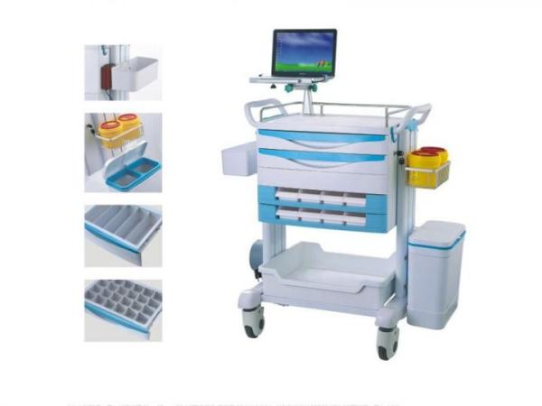Tablet Mobile Medical Trolley With Drawers Hospital Plastic Anesthesia Trolley