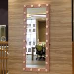 Single Sided Full Length Hollywood Mirror Pink Metal Framed Full Body Vanity