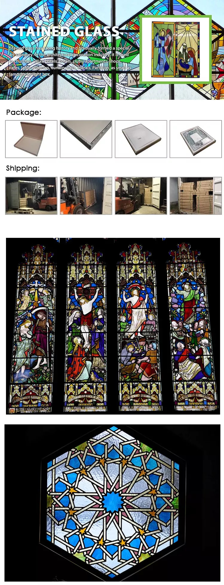Architectural Stained Glass Art Window Panels Decorative Custom Pattern For Church