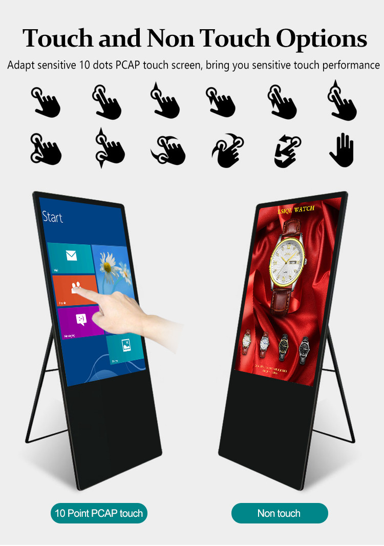 1080P 4K 2G DDR3 Floor Standing Digital Signage Aluminum Alloy Frame
