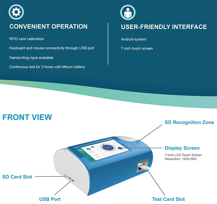 Blood Test Laboratory Equipment cTnI/HbA1c/D-Dimer/T3 T4/TSH/BNP POCT Analyzer Reagent Fluorescence Immunofluorescence