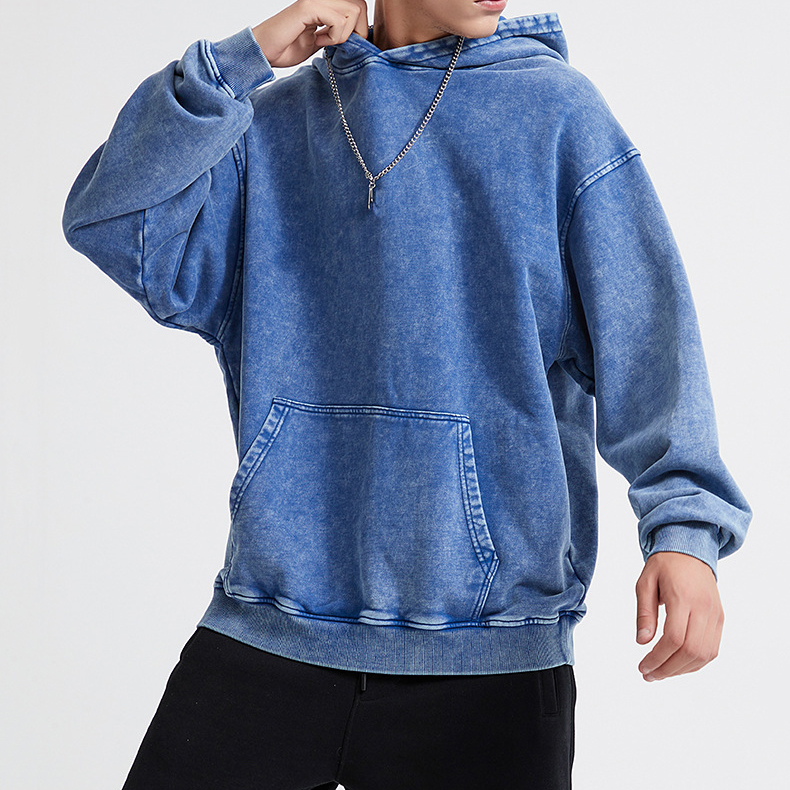 Vintage Hooded Sweatshirt Faded Distressed Acid Wash 420Gsm Heavyweight 100 Cotton Blank Oversized