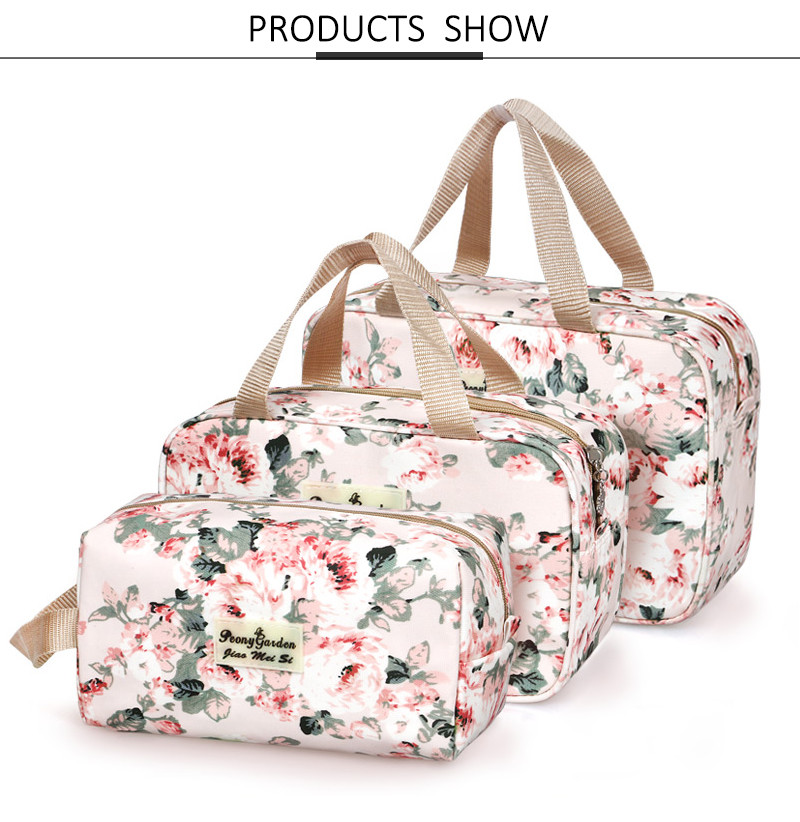 Flower Design Polyester Cosmetic Makeup Bag Set