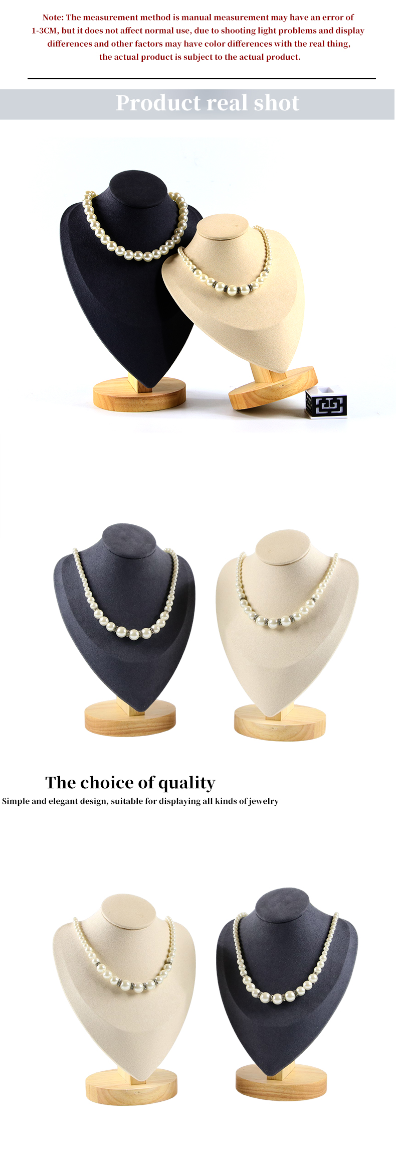 Soft Velvet Cover Wooden Necklace Display Stand Pendant Bust Display Stand