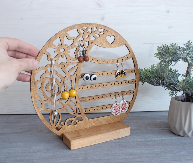 Personalized Wood Jewelry Organizer Earring Holder Wooden Jewelry Storage Gift for any woman Jewelry Stand