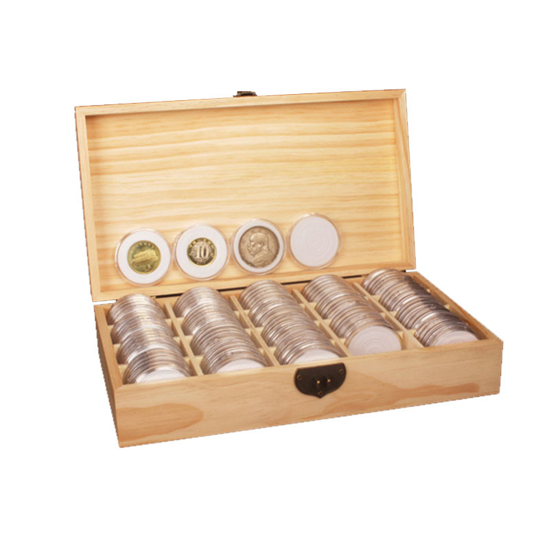 20-46 mm Wooden Coin Holder, 120 Pcs Highly Transparent Coin Capsules with Foam Gasket, Coins Collector Case Holder