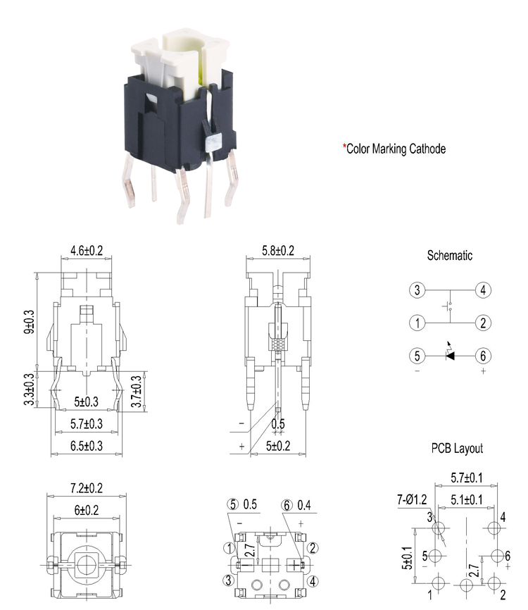 Illumination Tactile Switch,6x6 Height 9mm Dip Pcb Terminals Led Push Button Switch,Lamp switch,Illuminated Tact Switch