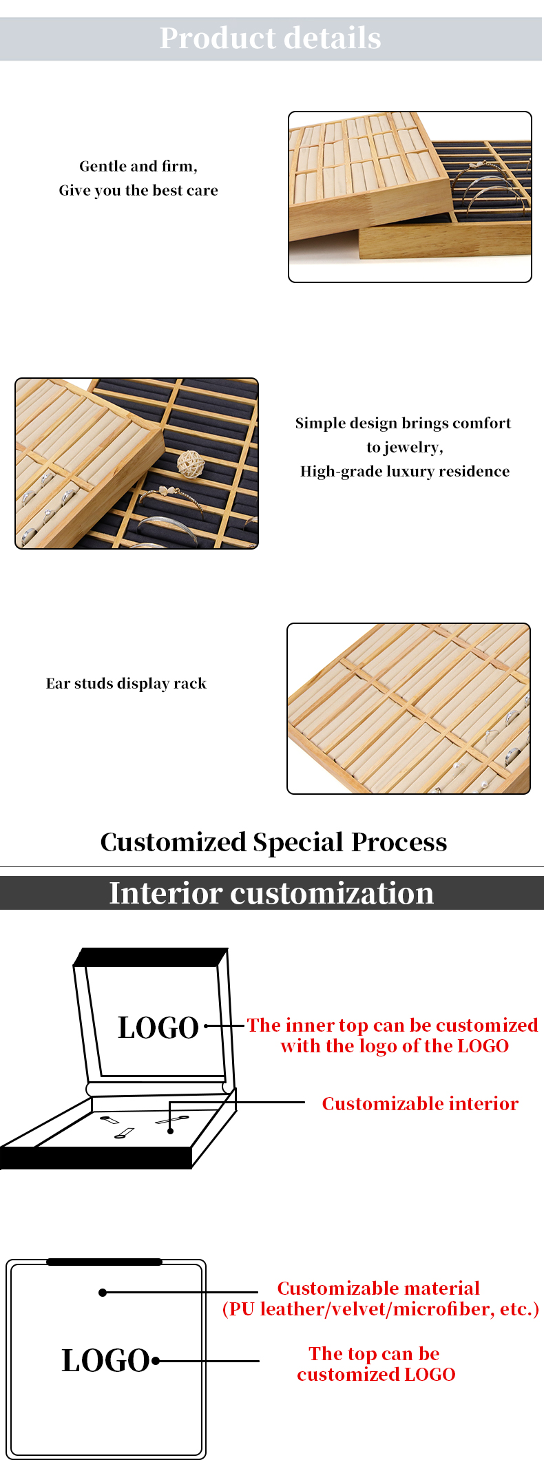 3x9 Compact Solid Wood Jewelry Ring Storage Display Tray Plate For Luxury Show