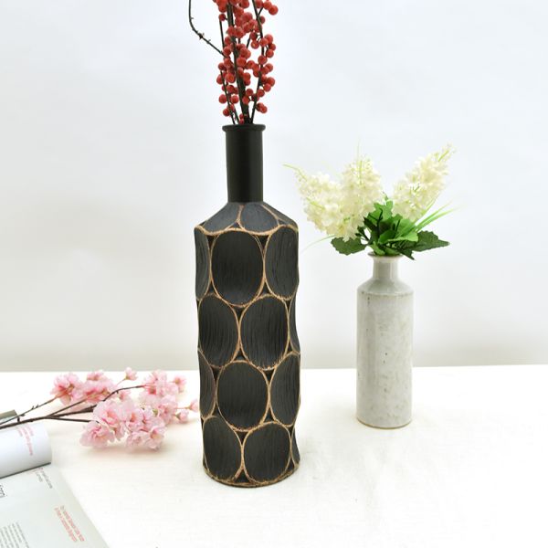 High quality creative bottle shape black luxury Polyresin vase for party table decor