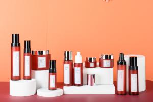 Wholesale Empty Cosmetic Packaging Set Red Color Frosted Printing Face Cream Serum Bottle from china suppliers