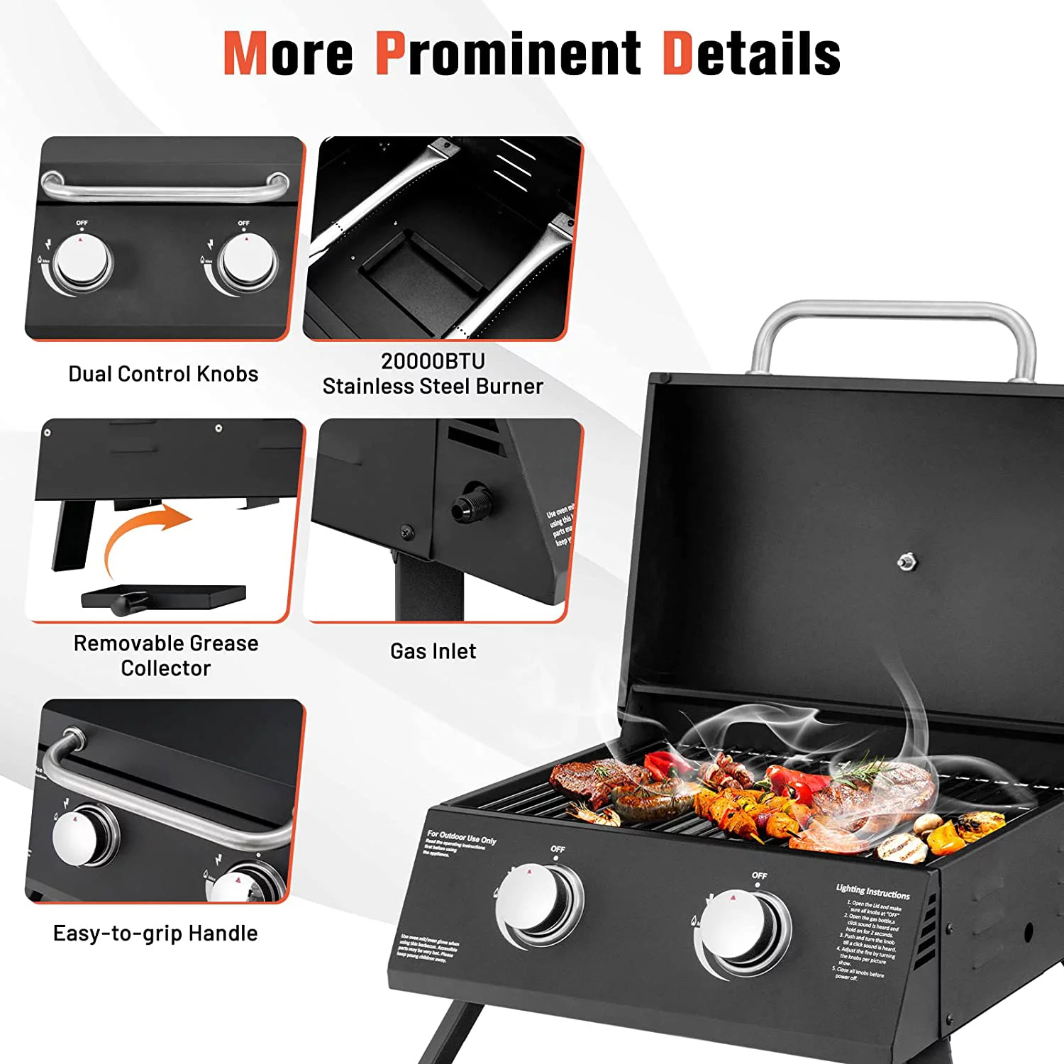 Steel Folding Legs Mini Portable Outdoor Table Top 2 Burner Gas Grill for BBQ Cooking
