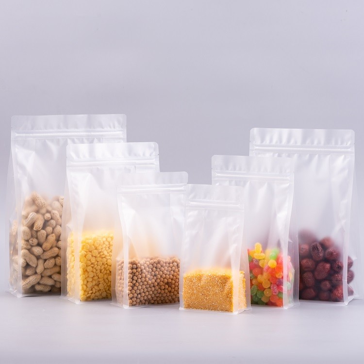 Food Grade Transparent Flat Bottom Plasatic Zipper Packaging Bag for Food