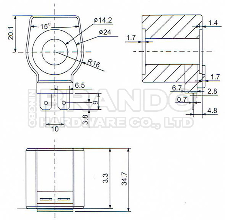Dimension of BB14233016 Solenoid Valve Coil :