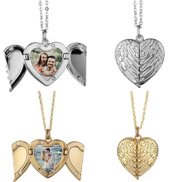 Sublimation Blank Angel Wings Locket Photo Necklaces Pendants Sublimation